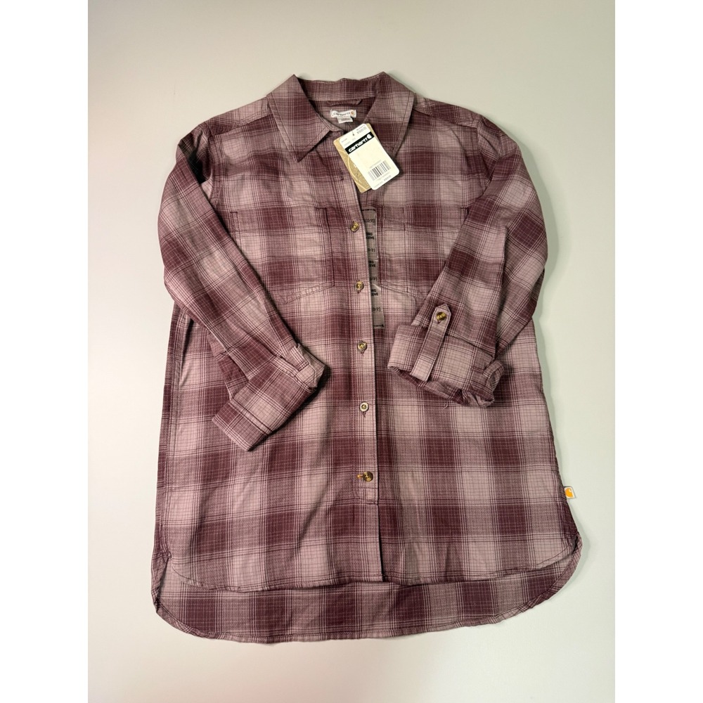 Carhartt Womens XS Mauve Purple Plaid Ripstop Long Sleeve Button Down Shirt NWT - Picture 2 of 6